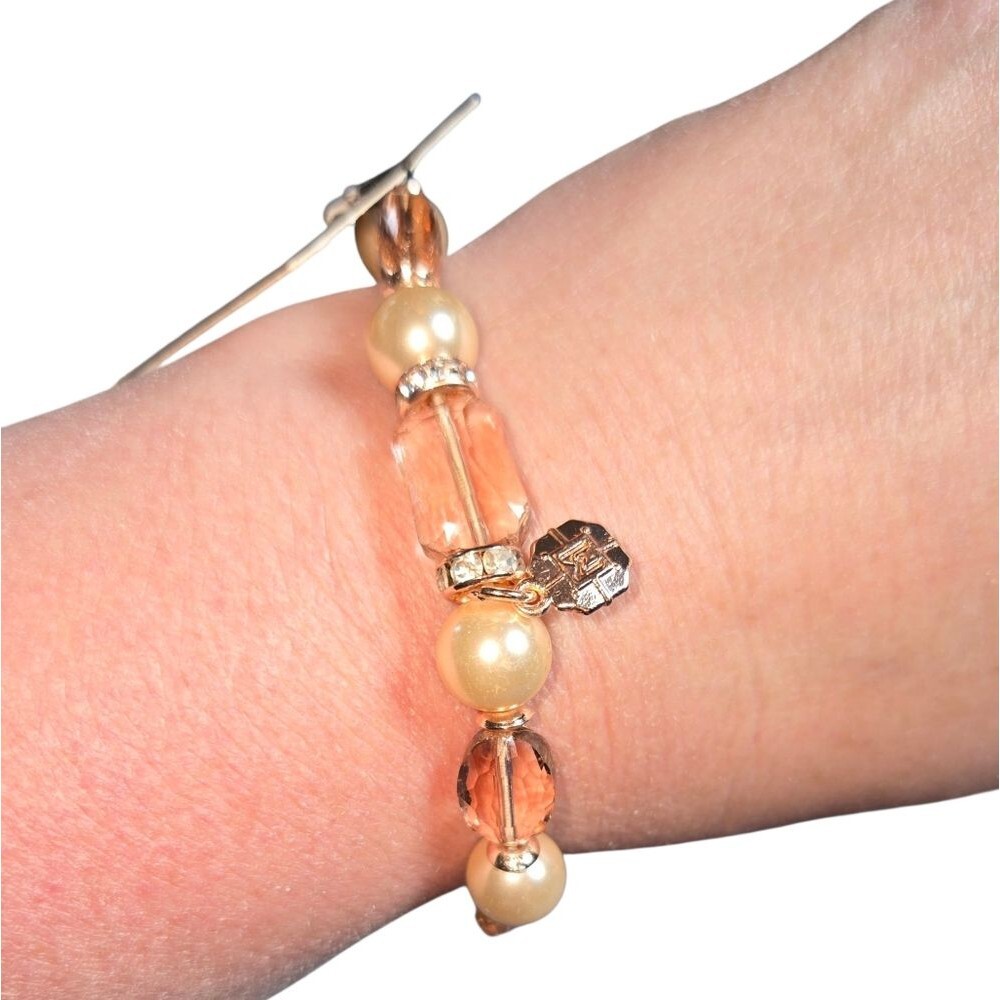 Monet Pearl Tower Faux Pearl, Rhinestone & Pink Glass Beaded Elastic Bracelet OS
